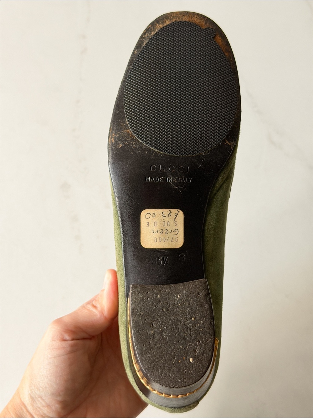 Vintage Gucci Green Suede Horsebit Block Heel Loafers - Picture 12 of 12